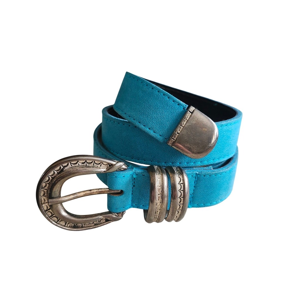 A. Brod Western Suede Belt Womens Medium Western Turquoise Silver Buckle USA